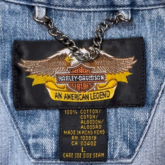 Harley-Davidson Women’s Cotton Denim Snap Front Shirt Size Large - Picture 3 of 7